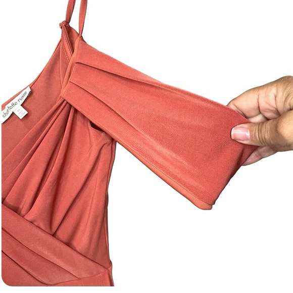 Charlotte Russe Salmon Off The Shoulder Y2K Bodycon Midi Dress SZ M EUC - Picture 7 of 10